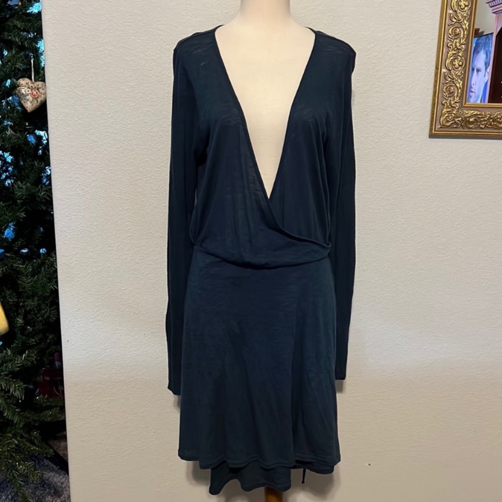 Free People FP Beach dark blue sheer wrap dress sz L